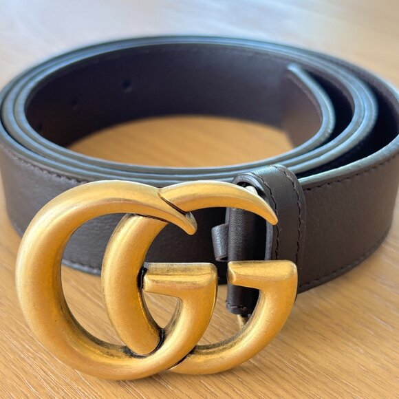Men Brown Black Leather Authentic Gucci Belt - Picture 1 of 3
